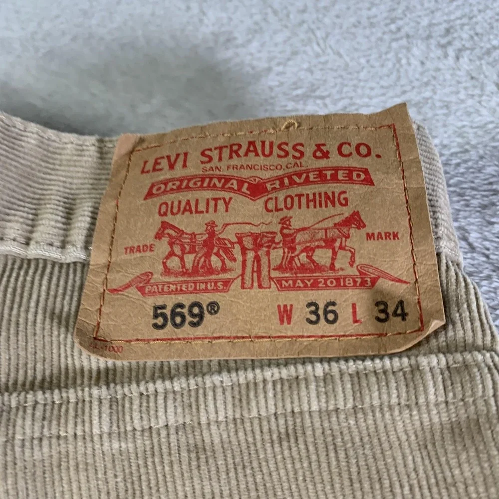 Vintage Levis 569 Jeans Mens 36x34 Beige Loose Straight Corduroy‎ Pants Cords